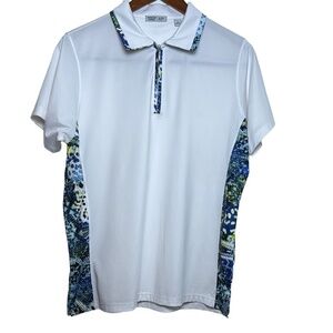 Bermuda Sands Golf Polo‎ in White and Blue Moisture Wicking SPF Size L